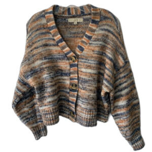 LOFT Chunky Knit Cardigan Sweater Wool Blend Size L Neutral